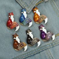 Wholesale Cartoon Fox Men And Women Collar Pins Multi Color Rhinestone Alloy Hat Brooches For Lovers Animal Cowboy Backpack Brooch Badge Accessories