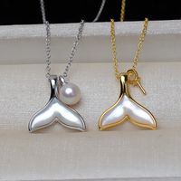 Wholesale Diy Accessories S925 Fish Tail for the Rest of Life Have Your Necklace Polished Shell Pearl Empty Support Silver