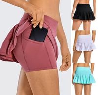 Wholesale L Tennis Skirts Pleated Yoga Skirt Gym Clothes Women Running Fitness Golf Pants Shorts Sports Back Waist Pocket Zipper lulu