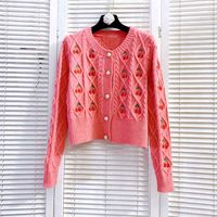 Wholesale Women s Jackets Pink Sweet Brand Coat Clothing Winter O Neck Single Breasted Cherry Embroidery Slim Long Sleeve Cardigan Knit Sweater W3IF