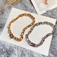 Wholesale 2021 available high quality Bangle silver gold stainless steel thick chain Bracelets with letter coming box and dust bag