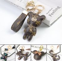 Wholesale Fashion Set auger bear Keychain PU Leather Dog Keychains for Women Bag Jewelry Trinket Men s Car Key Ring Key Chain Party Gift