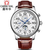 Wholesale Carnival Watches Men Automatic Mechanical Man Watch Waterproof Multi function Moon Phase Tachymeter Clock C0702 Wristwatches