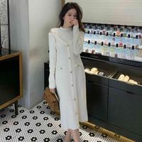 Wholesale Grace autumn winter off shoulder long sleeve knitted dress women s half high collar stitched single breasted bottomed wool
