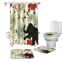Wholesale Shower Curtains Africa Elephant Art Flowers Curtain Sets Non Slip Rugs Toilet Lid Cover And Bath Mat Waterproof Bathroom