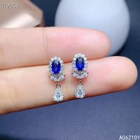 Wholesale Fine Jewelry Silver Natural Sapphire Girl Vintage Earrings Selling Ear Stud Support Test Chinese Style