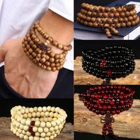 Wholesale 108 Beads mm Natural Sandalwood Buddhist Buddha Wood Prayer Beaded Knot black ebony Unisex Men Bracelets Bangles for Women Z2