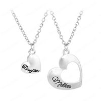 Wholesale 2pcs set Mother Daughter Necklace Hollow Lettering Necklace Fashion Heart Pendants Silver Plated Necklaces For Mother s Day Gift