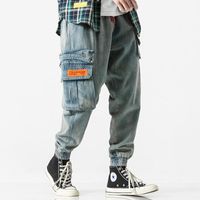 Wholesale Men s Pants Harajuku Denim Pant Baggy Jogger Men Hip Cargo Streetwear Summer Side Pocket Trousers Loose Elastic Waist Hipster