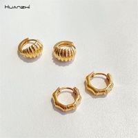 Wholesale Punk Metal Geometric Screw Thread Twisted Circle Bamboo Hoop Earrings Minimalist For Women Girls Party Jewelry Huggie