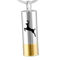 Wholesale Pendant Necklaces IJD8424 Deer Engraved Cylinder Urn For Ashes Two Tone Stainless Steel Perfume Bottle Memorial Locket Cremation Necklace