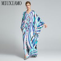 Wholesale Bohemian Plus Size Dress V neck Batwing Sleeve Maxi Women Elastic Silk Floor Length Fashion Kaftan Casual Dresses