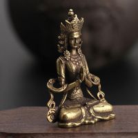 Wholesale Decorative Objects Figurines Antique Solid Brass Miniature Statue Retro Copper Buddha Ornament Home Office Decor