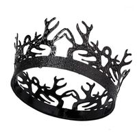Discount king crowns tiaras Hair Clips & Barrettes Vintage Baroque Witch Tiaras Party Diadema Royal Men Round Black Crown Queen King Accessories Women Costume Headpiece