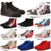 Wholesale Women Men Red Bottoms Casual Shoes Dress High Top Spike Shoe Triple Black White Grey Glitter Leather Suede Flat Fashion Designer Platform Outdoor Sneakers Dressing