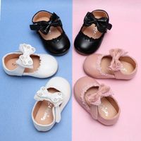 Wholesale Born Flower Children Girls Toddler Baby Little Bow Leather Shoes For White Lace Pink Party Wedding Dress First Walkers