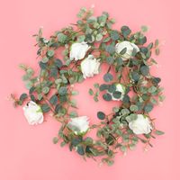 Wholesale Decorative Flowers Wreaths Simulation Rattan Wall Decor Artificial Eucalyptus Leaf And White Rose Ornaments Hanging Vine Garland m
