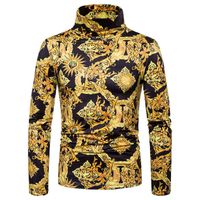 Wholesale T shirt Tech Fleece Material Men s Large D Gold Pattern Printed Men s Clothing High Collar Long Sleeve Tees Polos