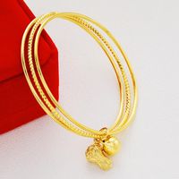 Wholesale Gold Color Plated Three Thin Chain Cute Bell Pendant Bracelet Bangles For Women Luxury Charm Female Bijoux Girl Jewelry Gifts Bangle