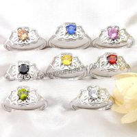 Wholesale 925 Sterling Silver Mix Color Ring Fashion Oval Gems All around the hollow Decorative Border Rings For Women