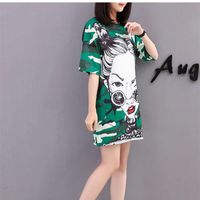 Wholesale Casual Dresses Thai brand beauty print fashion large short sleeve medium length T shirt for women in summer