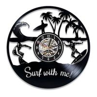 Wholesale Wall Clocks Hawaiian Tropical Beach Palm Tree Surfing Clock Party Modern Design Home Decor LED Night Light Gift