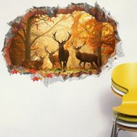 Wholesale 3d Living Room Tv Background Broken Wall Stickers Elk Forest Three dimensional Decorative Murals