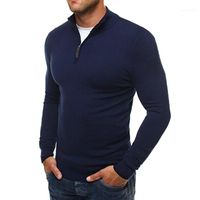Wholesale Casual Sweater Men Solid Color Stand Collar Long Sleeve Zipper Knit Sueter Hombre Black Grey Navy Blue Erkek Kazak1