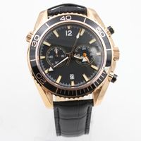 Wholesale Luxury Rose Gold Watch Stainles Steel Case Time Quartz Chronograph Stopwatch Watches Black Dial Good Leather Strap Mens Wristwatches