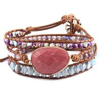 Wholesale Tennis MD Fashion Beaded Armbander Green Purple Natural Stones Charm Strands Leather Wrap Bracelets DropShip