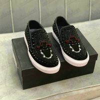 Wholesale Mens Runner Skull Casual Shoe Rivet Embroidery Loafers Designer Sneakers Low Cut Spike Studded Spikes Shoes Slip On Luxurys Party Wedding Leather Loafer For Men