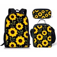 Wholesale School Bags Women Backpack Yellow Flower Sunflowers Printing Woman set Pencil Box Lunch Case Outdoor Travel Mochila Niña