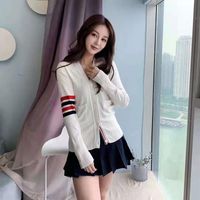 Wholesale hoodies Fashion TB Thom Brand Sweaters Women Slim Fit V Neck Cardigans Clothing White Striped Cotton Spring and Autumn Casual Coat