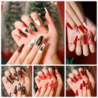 Wholesale 24 Hot Christmas Style Press On Nail Salon Design Finger manicure Tips With Glue Full Cover