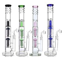 Wholesale Straight glass beaker Hookahs bubblers with colored arm tree perc downstem water pipes dab rig bong grace mm joint pink blue