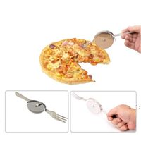 Wholesale 2in1 Pizza Cutter Tools Pizza Wheel and Fork Cake Server Shovel Slicer Spatula Kitchen Oven Scraper DIY Tool Baking Supplies GWA9988