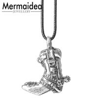 Wholesale Pendant Necklaces Necklace Punk Boot Brand Leather Rope Chain Fashion Classic Jewelry Silver Plated Jewellery Gift Men