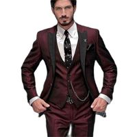 Wholesale Men s Suits Blazers VEIA Brand Groom Tuxedo Suit Custom Made Wine Red Terno Slim Fit Peaked Lapel Groomsmen Wedding Prom OSVP
