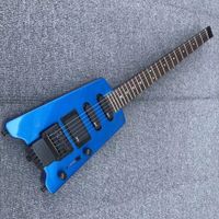 Wholesale High Quality Strings Headless Metallic Blue Electric Guitar with Floyd Rose Rosewood Fretboard Frets