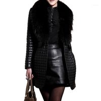 Wholesale Women s Jackets Bomber Winter Autumn Fashion Fake Fur PU Plus Size Women Overcoat High Quality Jewelry Patchwork Black Faux fur