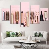 Wholesale Paintings Hair Room Accessories Picture Golden Hairdresser Tools Giclee Beauty Salon Artwork Piece Canvas Wall Art Home Decor