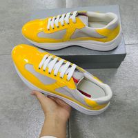 Wholesale America S Cup Bike Fabric Sneakers Yellow Patent Leather Shoes Flat Trainers Rubber trim Designer Sneaker Mesh Lace up Nylon Casual With Box