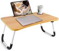 Wholesale WACO Foldable Laptop Table Bed Tray Living Room Furniture Folding Breakfast Table with Phone Slots for Dormitory Bedroom Kids Burlywood