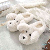 Wholesale Fur Dog Slippers New High Quality Cute Cartoon Animal Women Winter Warm Plush Home Fluffy Slides Cotton House Shoes Y1206