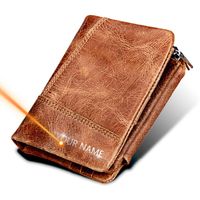 Wholesale Wallets Name Engraving Short Men Fashion Genuine Cow Leather Male Zipper Purses Coin ID Card Holder Pocket For