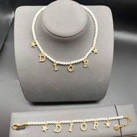 Wholesale Letter Pendant Necklaces diamond bead pearl necklace clavicle chain neck bracelet
