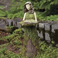 Wholesale Figurines Fern Fairy Statuary with Bird Feeder Outdoor Ornament Resin Craft Garden Decoration Elf Statue