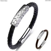 Wholesale High Quality New Hot Selling Men s Leather Square Tube Texture Bracelet Stainless Steel Bracelet Mens Bracelets Wedding Mens Bracelets