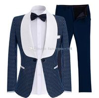 Wholesale Handsome One Button Groomsmen Shawl Lapel Groom Tuxedos Man Suit Mens Wedding Suits Bridegroom Jacket Pants Tie A220