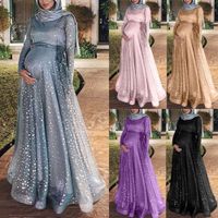 Wholesale S XL Elegant Muslim Dresses for Women Abaya Double Maternity Maxi Dress Long Sleeve Dubai Kaftan Caftan Moroccan Arab